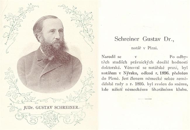 Medailon JUDr. Gustava Schreinera v Almanachu sněmu království Českého 1895-1901